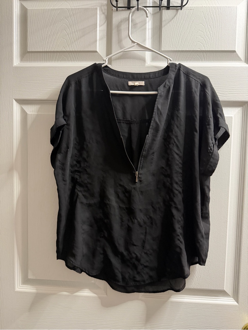 Maurices Black V-Neck Zip Front Blouse
